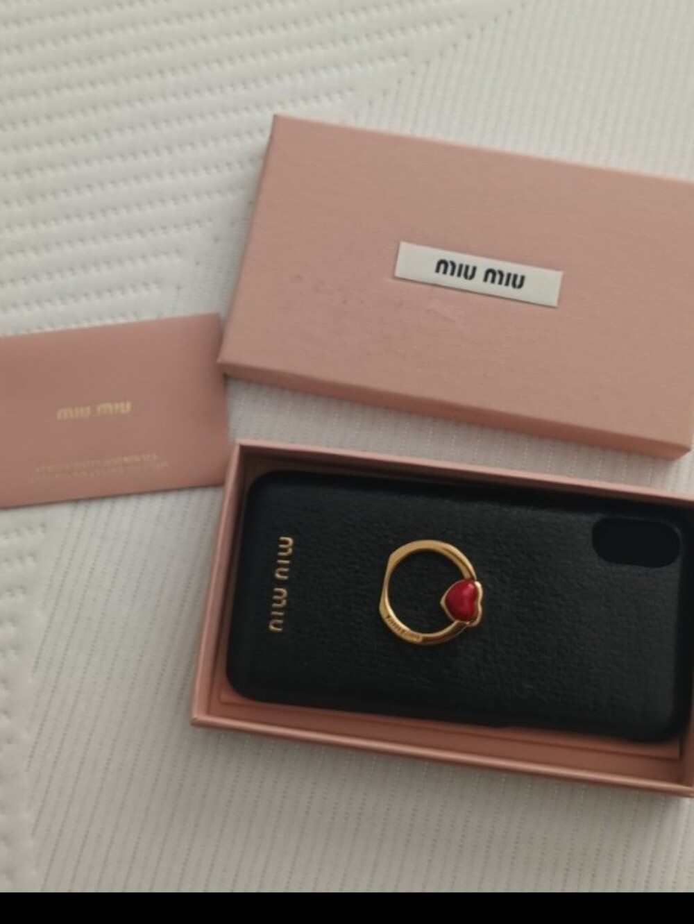 Miu Miu Black  IPhone Case with Gold Ring and Red Heart Old iPhone Case7-8